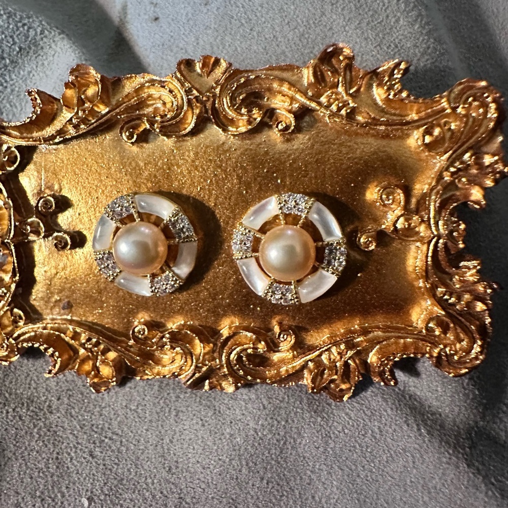 Gold and White Edison Genuine Pearl Earrings